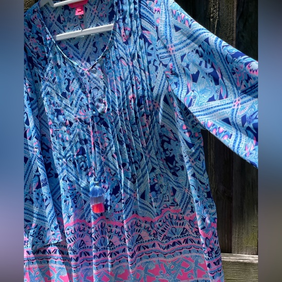 Lilly Pulitzer Marilina Tunic Blue and Pink Top - Picture 4 of 8